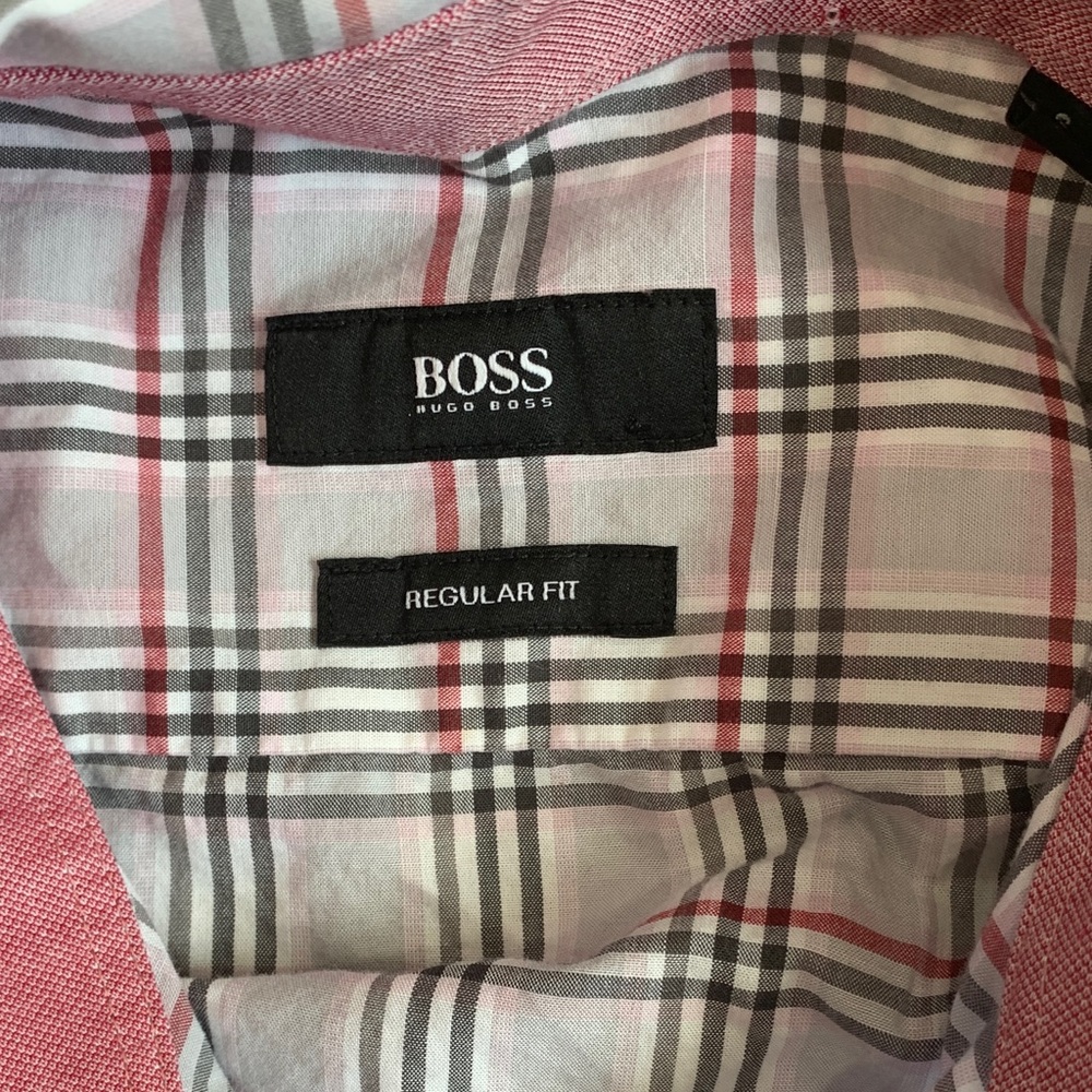 Hugo Boss Pink and White Plaid Button-Down Shirt Regular Fit Size Small - Picture 2 of 10